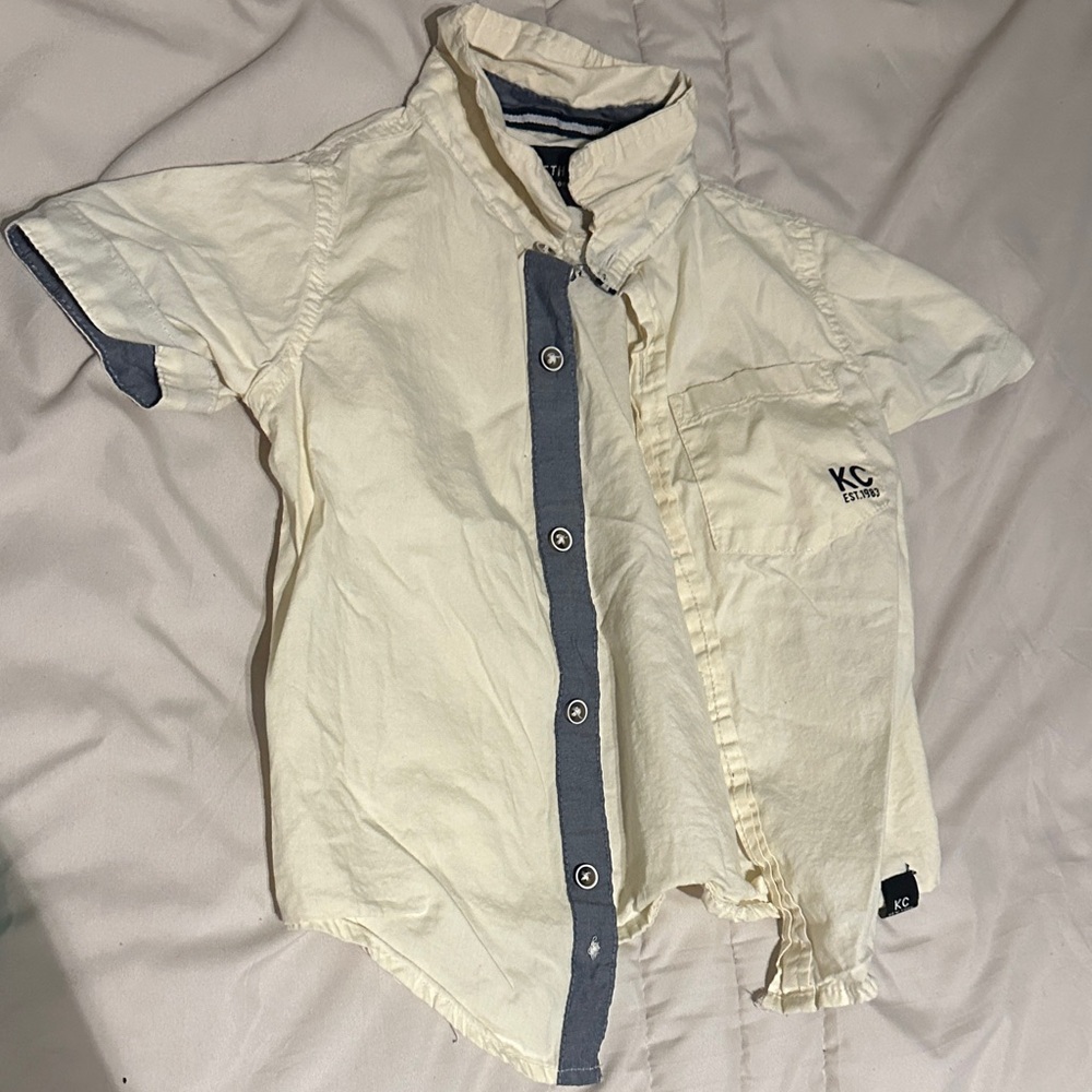 Kenneth Cole Cream and Gray Kids Button Down Shirt